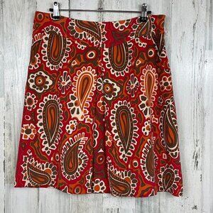J. McLaughlin a line skirt silk wool blend paisley red orange size 10 officewear
